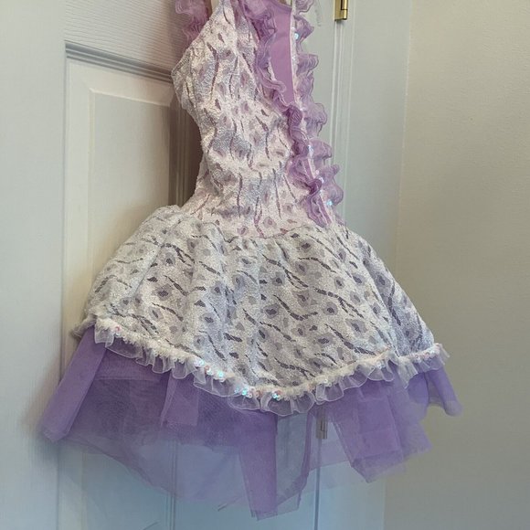 Revolution Dance Costume Girls Sz XXLC Lilac Purple DRESS Shimmer Stretch Tull - Picture 10 of 11